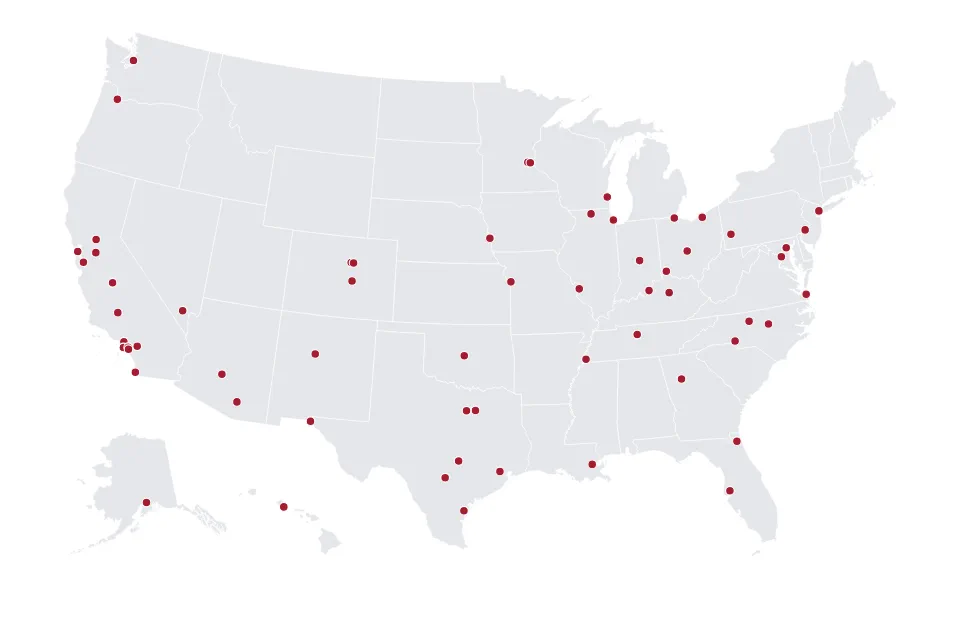 Map showing GAS.inc contractor markets across the United States